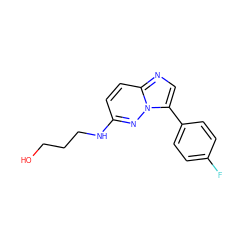 OCCCNc1ccc2ncc(-c3ccc(F)cc3)n2n1 ZINC000064564333
