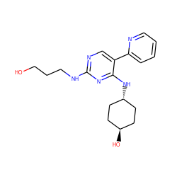 OCCCNc1ncc(-c2ccccn2)c(N[C@H]2CC[C@H](O)CC2)n1 ZINC000261115711