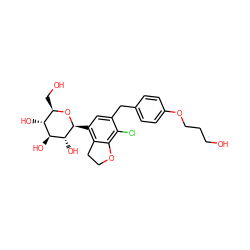 OCCCOc1ccc(Cc2cc([C@@H]3O[C@H](CO)[C@@H](O)[C@H](O)[C@H]3O)c3c(c2Cl)OCC3)cc1 ZINC000206068210