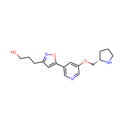 OCCCc1cc(-c2cncc(OC[C@@H]3CCCN3)c2)on1 ZINC000095572263