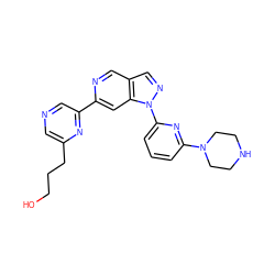 OCCCc1cncc(-c2cc3c(cn2)cnn3-c2cccc(N3CCNCC3)n2)n1 ZINC000224885007