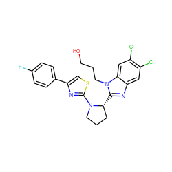 OCCCn1c([C@@H]2CCCN2c2nc(-c3ccc(F)cc3)cs2)nc2cc(Cl)c(Cl)cc21 ZINC000012490105