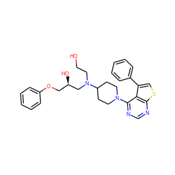 OCCN(C[C@H](O)COc1ccccc1)C1CCN(c2ncnc3scc(-c4ccccc4)c23)CC1 ZINC000064540465