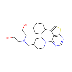 OCCN(CCO)CC1CCN(c2ncnc3scc(C4CCCCC4)c23)CC1 ZINC000146524893