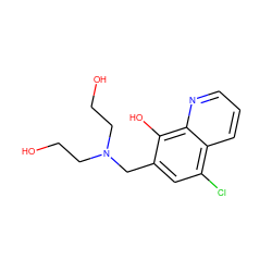 OCCN(CCO)Cc1cc(Cl)c2cccnc2c1O ZINC000001717581