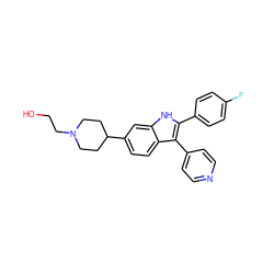 OCCN1CCC(c2ccc3c(-c4ccncc4)c(-c4ccc(F)cc4)[nH]c3c2)CC1 ZINC000040428717