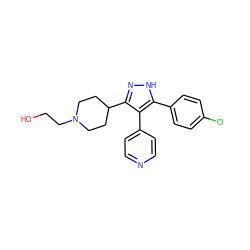 OCCN1CCC(c2n[nH]c(-c3ccc(Cl)cc3)c2-c2ccncc2)CC1 ZINC000049071226