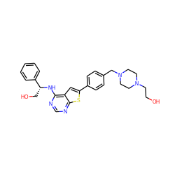 OCCN1CCN(Cc2ccc(-c3cc4c(N[C@H](CO)c5ccccc5)ncnc4s3)cc2)CC1 ZINC000205524687