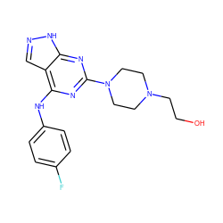 OCCN1CCN(c2nc(Nc3ccc(F)cc3)c3cn[nH]c3n2)CC1 ZINC000096928453