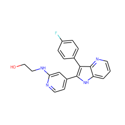 OCCNc1cc(-c2[nH]c3cccnc3c2-c2ccc(F)cc2)ccn1 ZINC000027524437