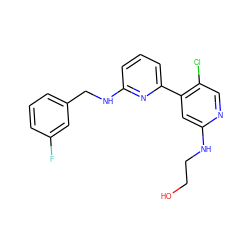 OCCNc1cc(-c2cccc(NCc3cccc(F)c3)n2)c(Cl)cn1 ZINC000169703757