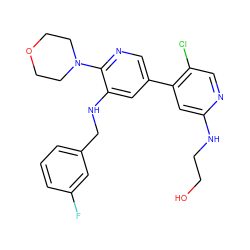 OCCNc1cc(-c2cnc(N3CCOCC3)c(NCc3cccc(F)c3)c2)c(Cl)cn1 ZINC000141671361