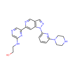 OCCNc1cncc(-c2cc3c(cn2)cnn3-c2cccc(N3CCNCC3)n2)n1 ZINC000211027298