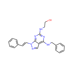 OCCNc1nc(NCc2ccccc2)c2cnn(/C=C/c3ccccc3)c2n1 ZINC000169235317