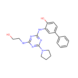 OCCNc1nc(Nc2cc(-c3ccccc3)ccc2O)nc(N2CCCC2)n1 ZINC000014968099