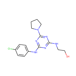 OCCNc1nc(Nc2ccc(Cl)cc2)nc(N2CCCC2)n1 ZINC000002479533