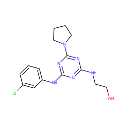 OCCNc1nc(Nc2cccc(Cl)c2)nc(N2CCCC2)n1 ZINC000014968062