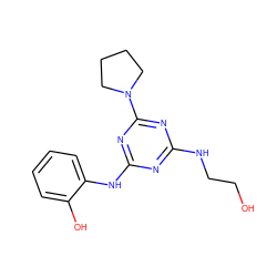 OCCNc1nc(Nc2ccccc2O)nc(N2CCCC2)n1 ZINC000012509019