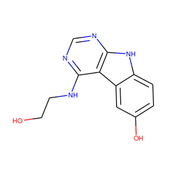 OCCNc1ncnc2[nH]c3ccc(O)cc3c12 ZINC000221376184