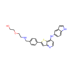 OCCOCCNCc1ccc(-c2cc3nccc(Nc4ccc5[nH]ccc5c4)c3s2)cc1 ZINC000013588190