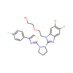 OCCOCCn1c([C@@H]2CCCN2c2nc(-c3ccc(F)cc3)cs2)nc2cc(Cl)c(Cl)cc21 ZINC000012490034