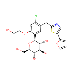 OCCOc1cc(Cl)c(Cc2ncc(-c3ccco3)s2)cc1[C@@H]1O[C@H](CO)[C@@H](O)[C@H](O)[C@H]1O ZINC000071294278