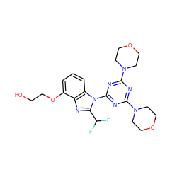 OCCOc1cccc2c1nc(C(F)F)n2-c1nc(N2CCOCC2)nc(N2CCOCC2)n1 ZINC000068246367