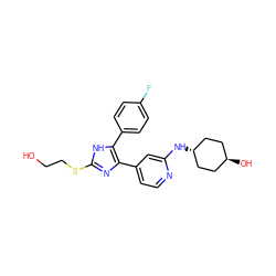 OCCSc1nc(-c2ccnc(N[C@H]3CC[C@H](O)CC3)c2)c(-c2ccc(F)cc2)[nH]1 ZINC000261120778