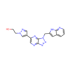 OCCn1cc(-c2cnc3nnn(Cc4cc5cccnc5[nH]4)c3n2)cn1 ZINC000149860887