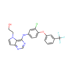 OCCn1ccc2ncnc(Nc3ccc(Oc4cccc(C(F)(F)F)c4)c(Cl)c3)c21 ZINC000073169036