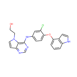 OCCn1ccc2ncnc(Nc3ccc(Oc4cccc5[nH]ccc45)c(Cl)c3)c21 ZINC000084651946