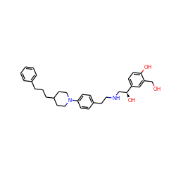 OCc1cc([C@@H](O)CNCCc2ccc(N3CCC(CCCc4ccccc4)CC3)cc2)ccc1O ZINC000169351204