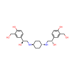 OCc1cc([C@H](O)CN[C@H]2CC[C@H](NC[C@@H](O)c3ccc(O)c(CO)c3)CC2)ccc1O ZINC000254112371