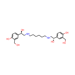 OCc1cc([C@H](O)CNCCCCCCNC[C@H](O)c2ccc(O)c(CO)c2)ccc1O ZINC000073389277