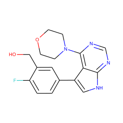 OCc1cc(-c2c[nH]c3ncnc(N4CCOCC4)c23)ccc1F ZINC000210727088