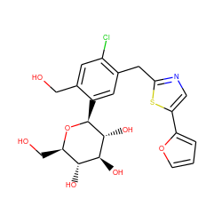 OCc1cc(Cl)c(Cc2ncc(-c3ccco3)s2)cc1[C@@H]1O[C@H](CO)[C@@H](O)[C@H](O)[C@H]1O ZINC000071295458