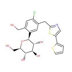 OCc1cc(Cl)c(Cc2ncc(-c3cccs3)s2)cc1[C@@H]1O[C@H](CO)[C@@H](O)[C@H](O)[C@H]1O ZINC000071295250