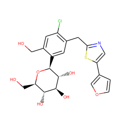 OCc1cc(Cl)c(Cc2ncc(-c3ccoc3)s2)cc1[C@@H]1O[C@H](CO)[C@@H](O)[C@H](O)[C@H]1O ZINC000071281307