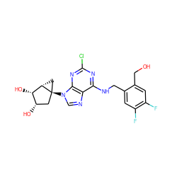 OCc1cc(F)c(F)cc1CNc1nc(Cl)nc2c1ncn2[C@@]12C[C@H](O)[C@H](O)[C@@H]1C2 ZINC001772572936