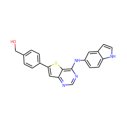 OCc1ccc(-c2cc3ncnc(Nc4ccc5[nH]ccc5c4)c3s2)cc1 ZINC000013588173