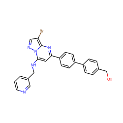 OCc1ccc(-c2ccc(-c3cc(NCc4cccnc4)n4ncc(Br)c4n3)cc2)cc1 ZINC001772637965