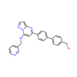 OCc1ccc(-c2ccc(-c3cc(NCc4cccnc4)n4nccc4n3)cc2)cc1 ZINC001772616089