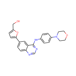 OCc1ccc(-c2ccc3ncnc(Nc4ccc(N5CCOCC5)cc4)c3c2)o1 ZINC000013986082