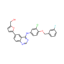 OCc1ccc(-c2ccc3ncnc(Nc4ccc(OCc5cccc(F)c5)c(Cl)c4)c3c2)o1 ZINC000138573462