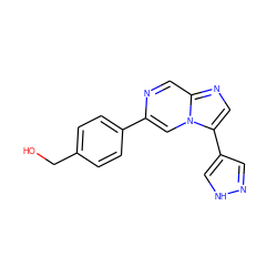 OCc1ccc(-c2cn3c(-c4cn[nH]c4)cnc3cn2)cc1 ZINC000053294156