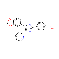 OCc1ccc(-c2nc(-c3ccccn3)c(-c3ccc4c(c3)OCO4)[nH]2)cc1 ZINC000013472533