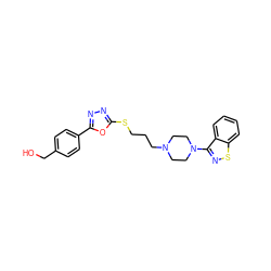 OCc1ccc(-c2nnc(SCCCN3CCN(c4nsc5ccccc45)CC3)o2)cc1 ZINC000219888216