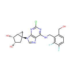 OCc1ccc(F)c(F)c1CNc1nc(Cl)nc2c1ncn2[C@@]12C[C@H](O)[C@H](O)[C@@H]1C2 ZINC001772612504