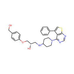 OCc1ccc(OC[C@@H](O)CNC2CCN(c3ncnc4scc(-c5ccccc5)c34)CC2)cc1 ZINC000064540090