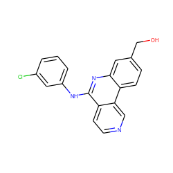 OCc1ccc2c(c1)nc(Nc1cccc(Cl)c1)c1ccncc12 ZINC000066104859